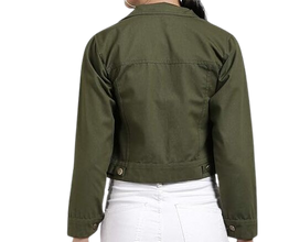 Women Solid Green Denim Jacket, Women