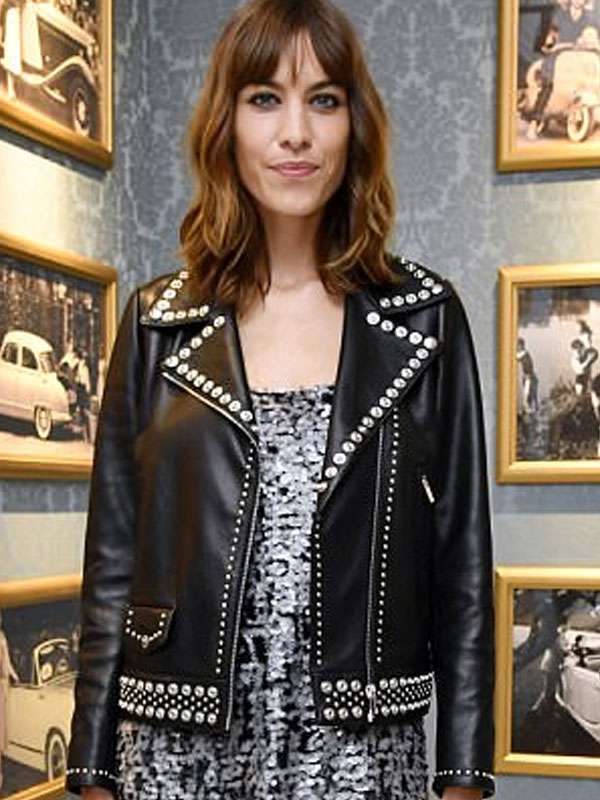 Alexa Chung Miu Miu Show Biker Leather Jacket