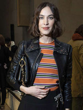 Alexa Chung PFW  Black Leather Jacket