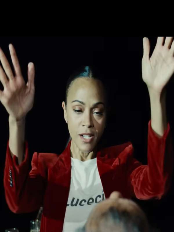 Zoe Saldana Emilia Pérez Red Velvet Blazer