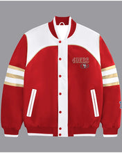Gamble Red And White Niners Leather Varsity Jacket