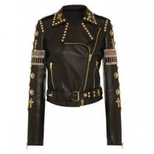 Black And Golden Embroidered Leather Jacket