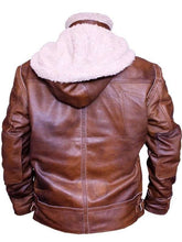 Men B3 Shearling Brown Hooded Real Leather Jacket