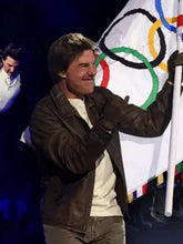 Tom Cruise Paris Olympics 2024 Brown Leather Jacket