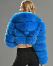 Trista Mink Fur Blue Crop Hooded Jacket