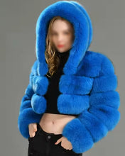 Trista Mink Fur Blue Crop Hooded Jacket