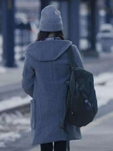 Winter Spring Summer or Fall Jenna Ortega Gray Hooded Coat