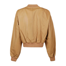 Tan Brown Sheep Leather Bomber Jacket Women