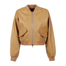 Tan Brown Sheep Leather Bomber Jacket Women