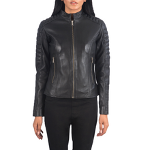 Adalyn Quilted Leather Biker Jacket Women, Black