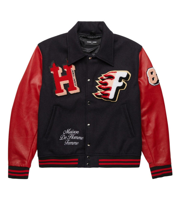 World Champs Homme Femme Letterman Black & Red Varsity Jacket