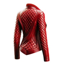 Women Asymmetrical Red Quilted Leather Jacket