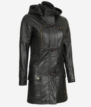 Women Long Coat - Real Leather Zip Up