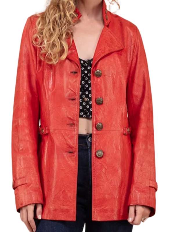 Women Vintage Style Red Leather Jacket