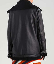 Black Shearling Leather Womens Aviator Jacket