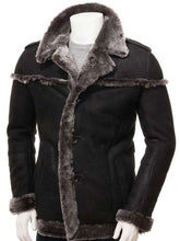 Men Shearling Black Suede Leather Coat