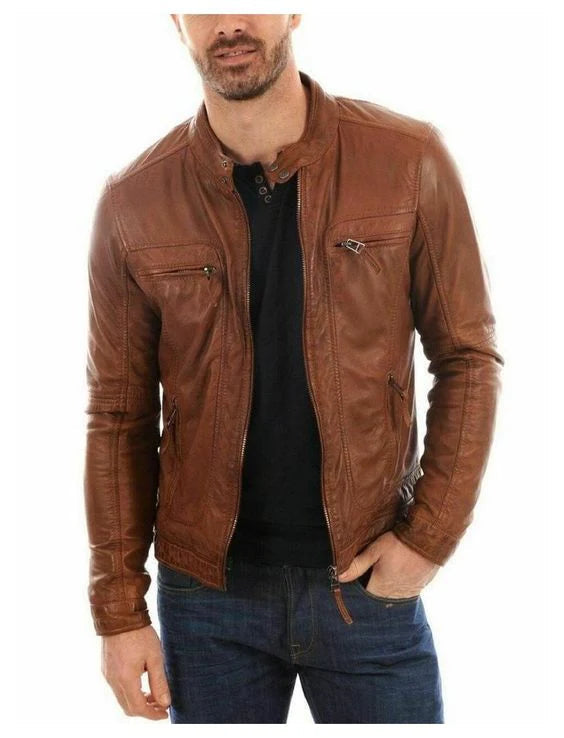 Noora men's Brown leather Motorcycle Biker jacket