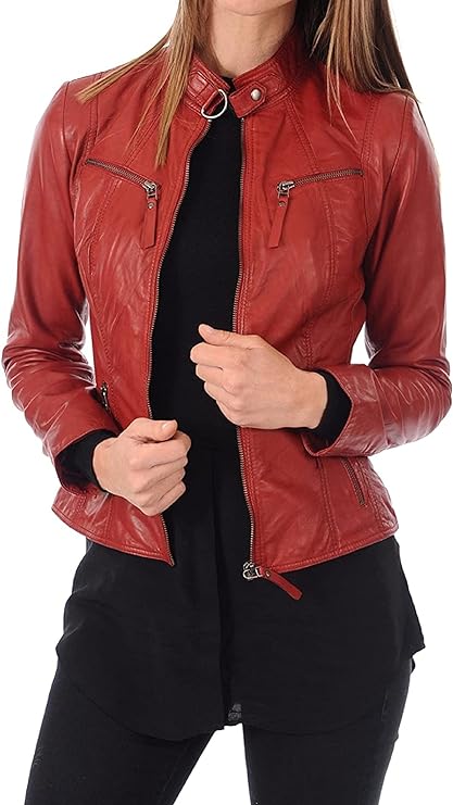 ROXA Trendy Women's Zip Up Genuine Biker Jacket