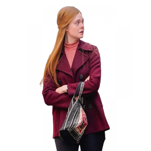 A Complete Unknown Elle Fanning Maroon Coat