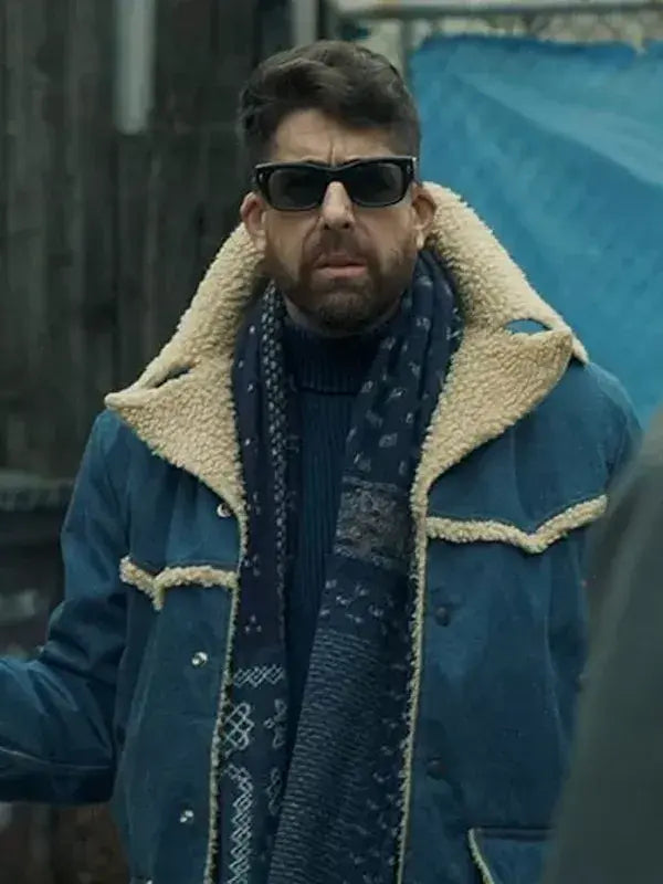 Adam Goldberg The Equalizer S02 Blue Fur Collar Coat