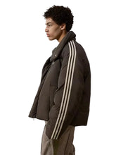 Brown unisex puffer jacket with open-hem cuffs