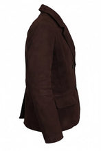 A dark brown suede or nubuck blazer jacket shown from a side profile view against a white background, featuring a watermark for 'William's Jacket' at the bottom.