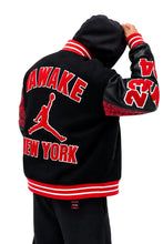 Air Jordan Awake NY black red varsity jacket with rib-knitted collar