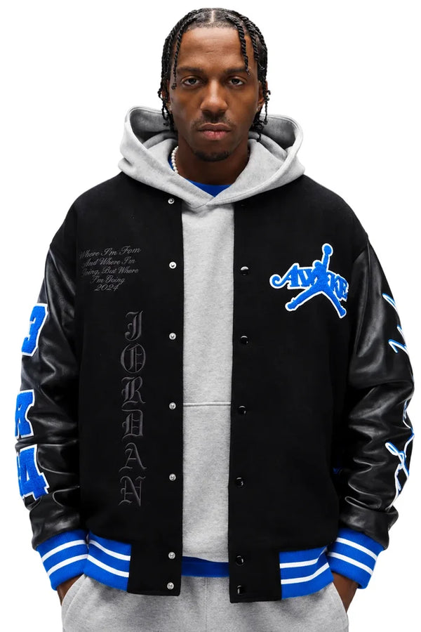 Awake NY Air Jordan black blue varsity jacket