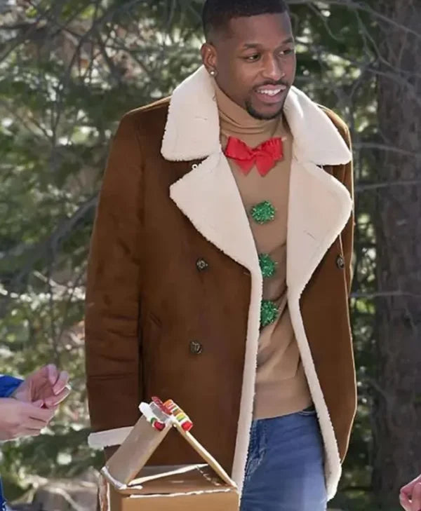 12 Dates of Christmas Alex Myers Brown Leather Coat