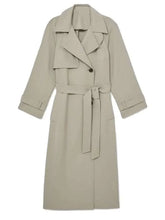 Grey wool trench coat with viscose lining and full-length sleeves