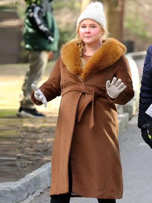 Amy Schumer Kinda Pregnant Brown Shearling Coat