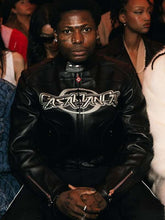 Asake PFW  Black Leather Jacket