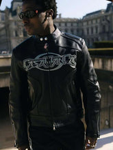 Asake PFW  Black Leather Jacket