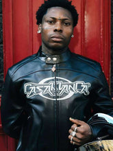 Asake PFW  Black Leather Jacket