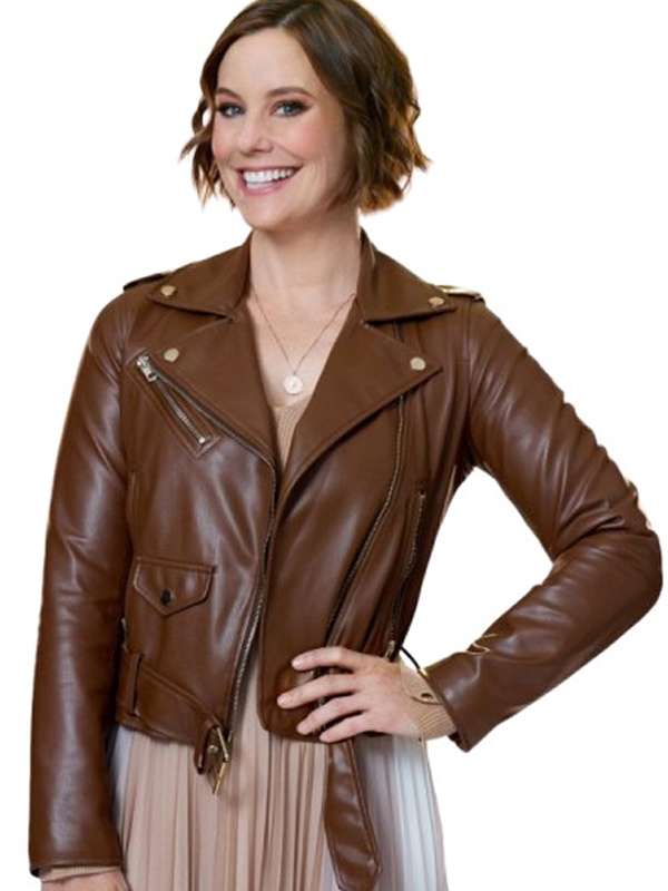 Ashley Williams Falling Together 2024 Brown Leather Jacket