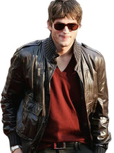 Brown bomber jacket with rib-knitted collar