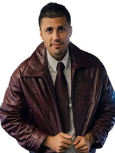Burgundy leather-look bomber jacket for casual streetwear
