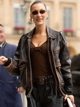 Bella Hadid 2025 Brown Leather Jacket