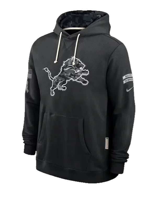 Unisex Detroit Lions 2026 black sideline pullover hoodie front view