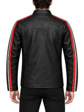 Black genuine leather jacket with stand-up collar and front zipper