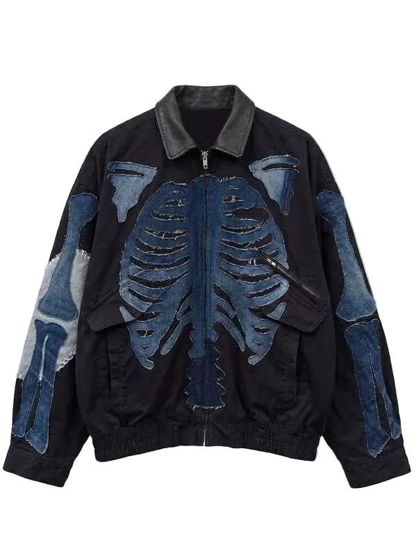 Halloween black skeleton bomber jacket with full-length sleeves