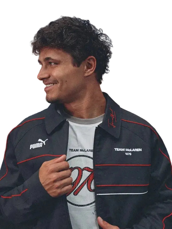 James Hunt 1976 racing-inspired black jacket design