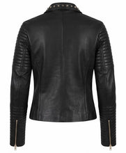 Sally Mae Studded Leather Biker Jacket front view