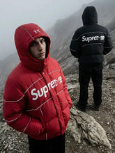 Mertra x Supreme puffer jacket front view