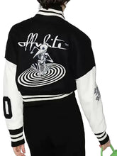 Re-Creation Off-White Black and White Cropped Varsity Bomber Jacket