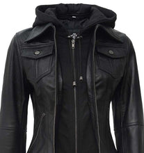 Women Leather Jacket With Hood Burgh