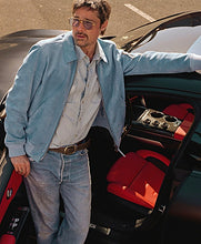Blue suede jacket with full-length sleeves and ribbed cuffs