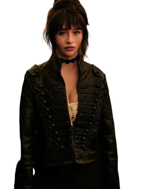 Malina Pauli Weissman black leather jacket with full-length sleeves