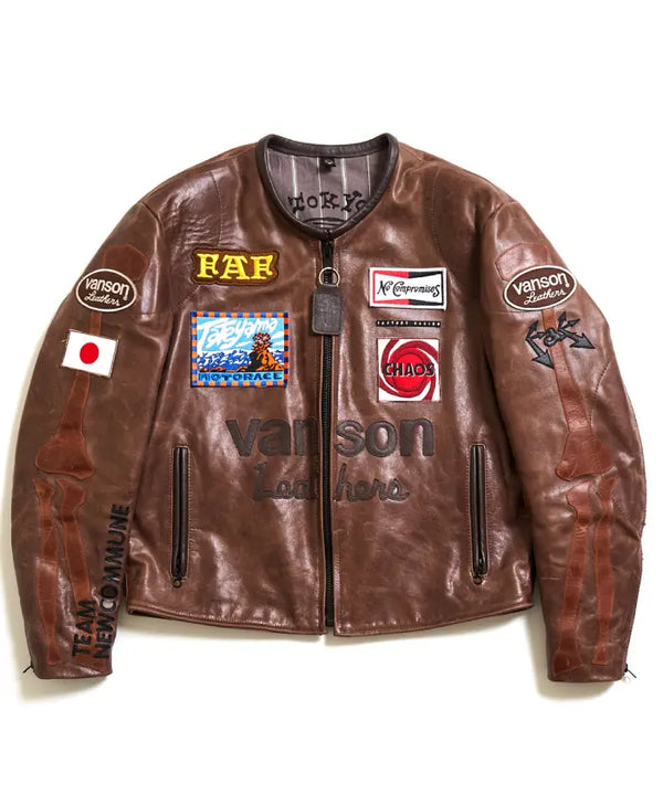 FAF x Vanson brown leather jacket with side and inside pockets
