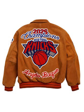 Knicks-inspired brown artisan jacket with turn-down collar